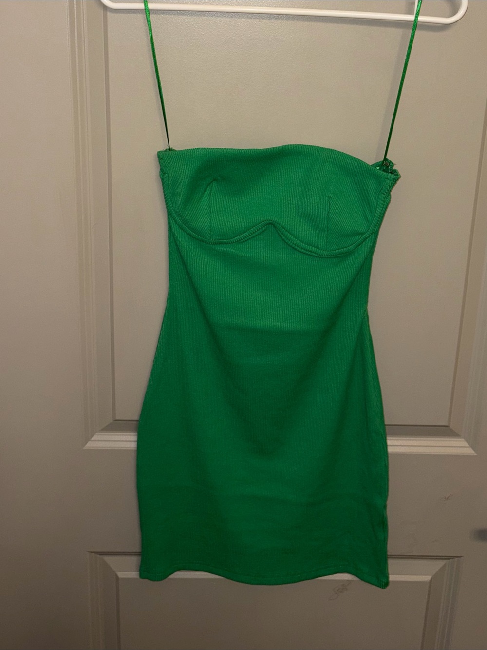 Green Strapless Mini Dress with Thin Spaghetti Straps